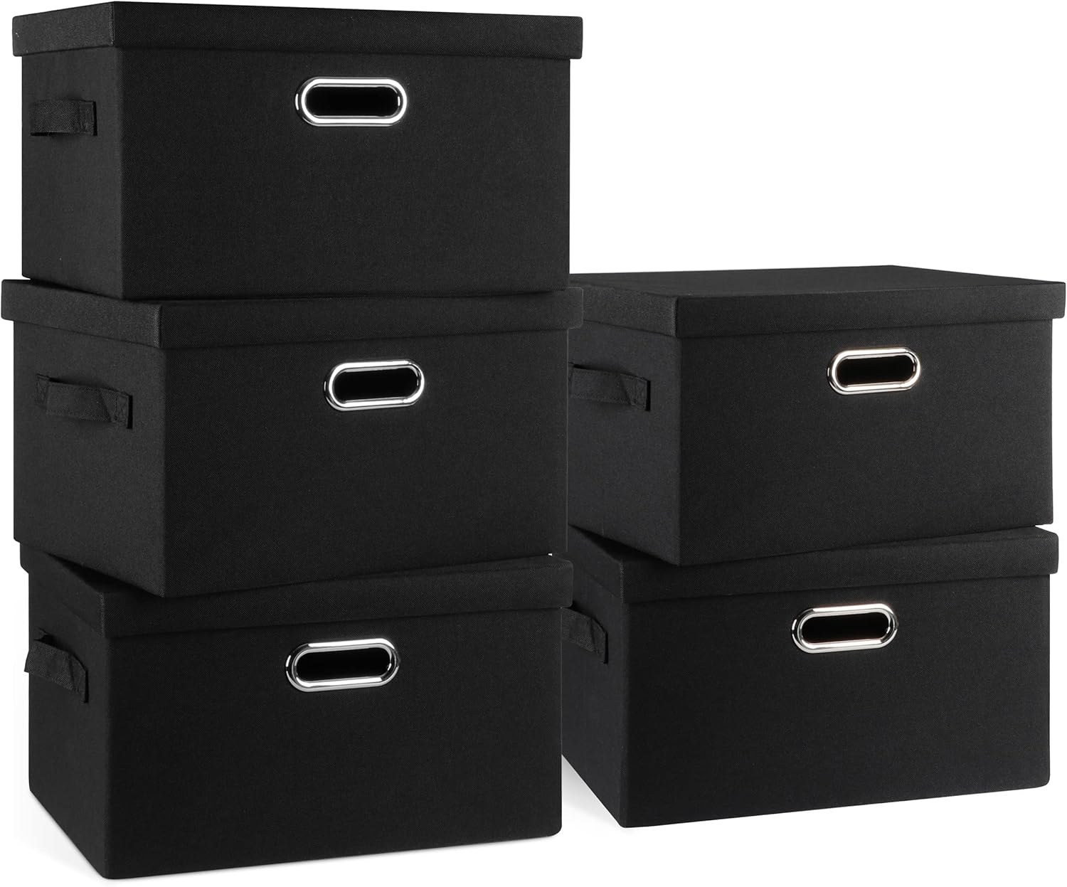Medium 15in Collapsible Stackable Storage Bins with Lids - 5 Pack