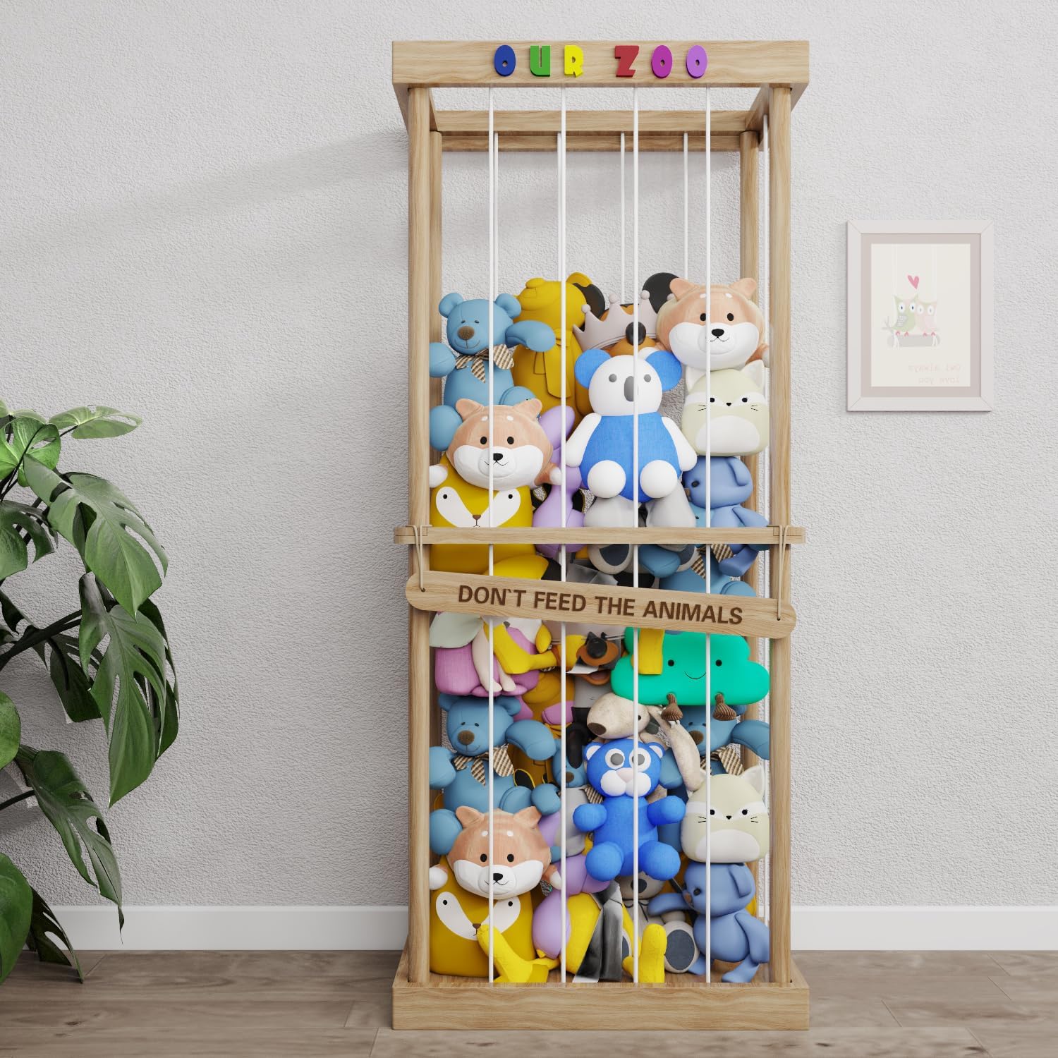 Stuffed Animal Storage Organizer for Kids - Natural Wood Design