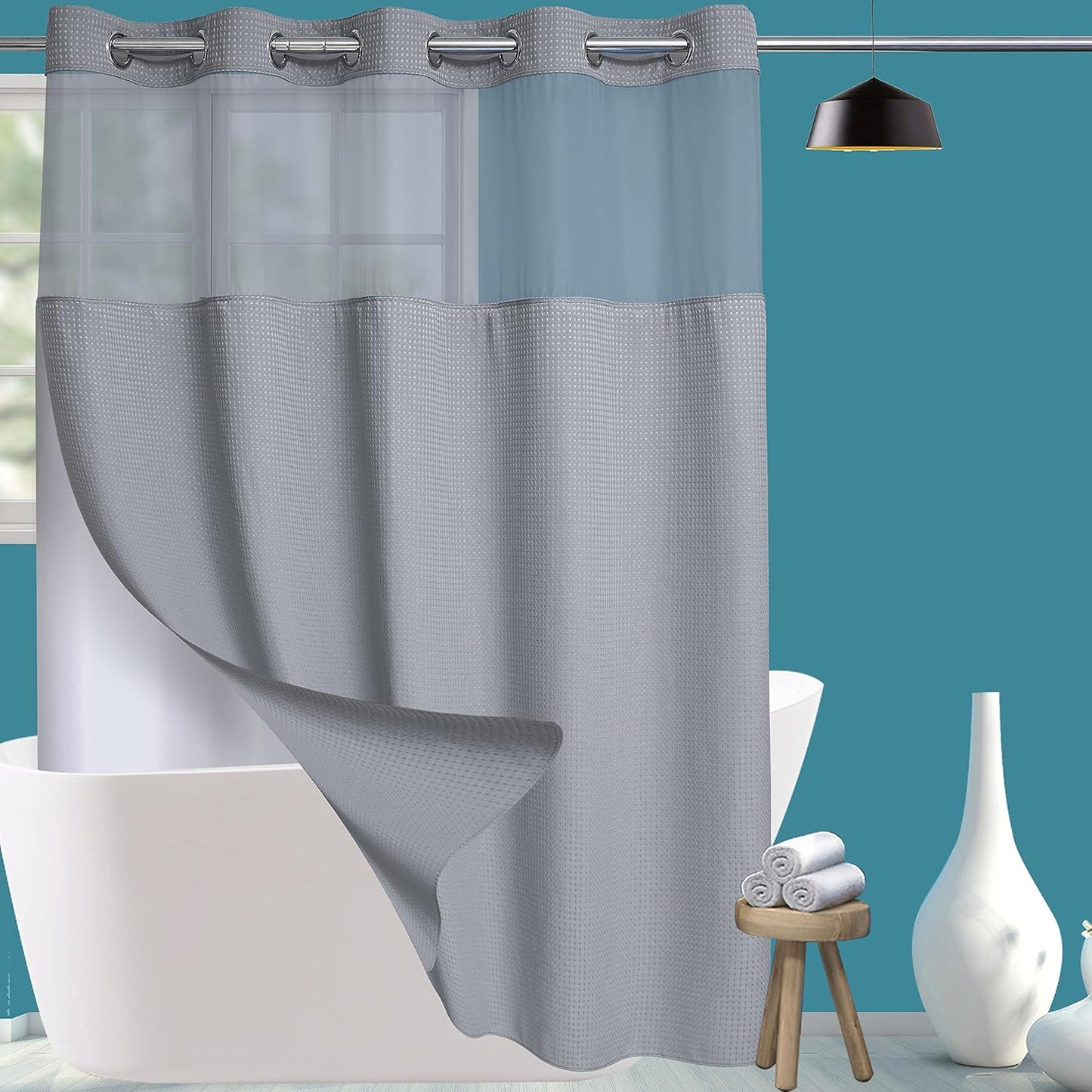 Conbo Mio Waffle Weave Shower Curtain with Snap in Liner Set