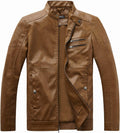 WULFUL Men's Stand Collar Leather Jacket Motorcycle (Style MXZ3)