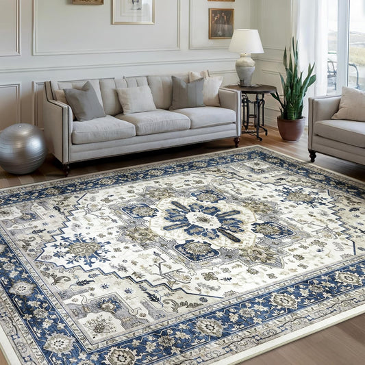 Machine Washable Area Rug 8x10 for Vintage Living Room Style