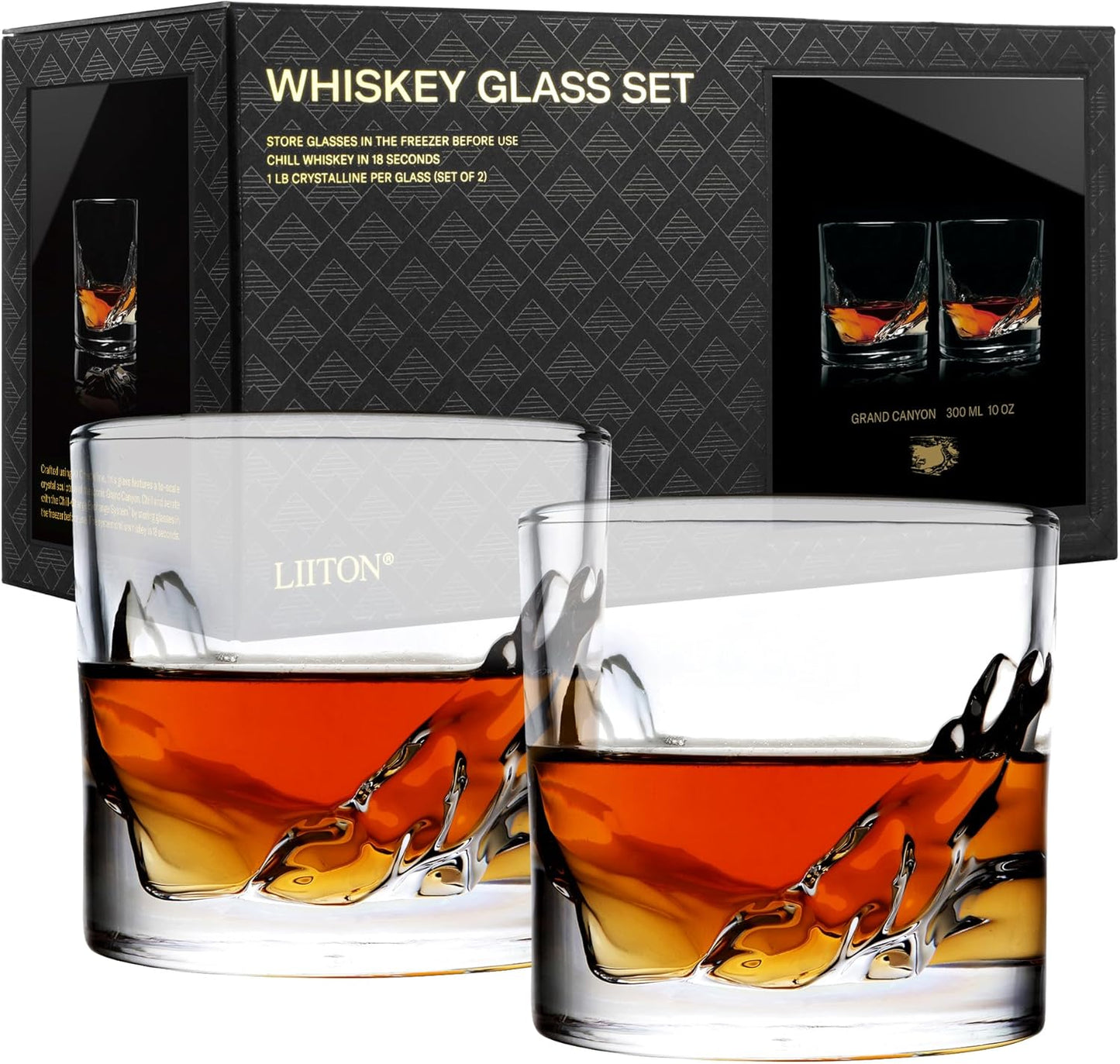 LIITON Grand Canyon Heavy Crystal Whiskey Glasses Gift Set