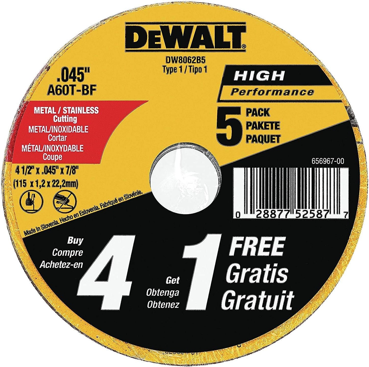 DEWALT 4-1/2'' Angle Grinder Cut-Off Wheel, 5-Pack - Precision Cutting Power!
