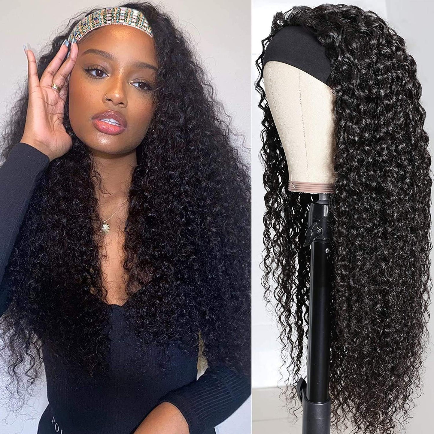 28 Inch Deep Wave Headband Wigs for Black Women - XSY Quality