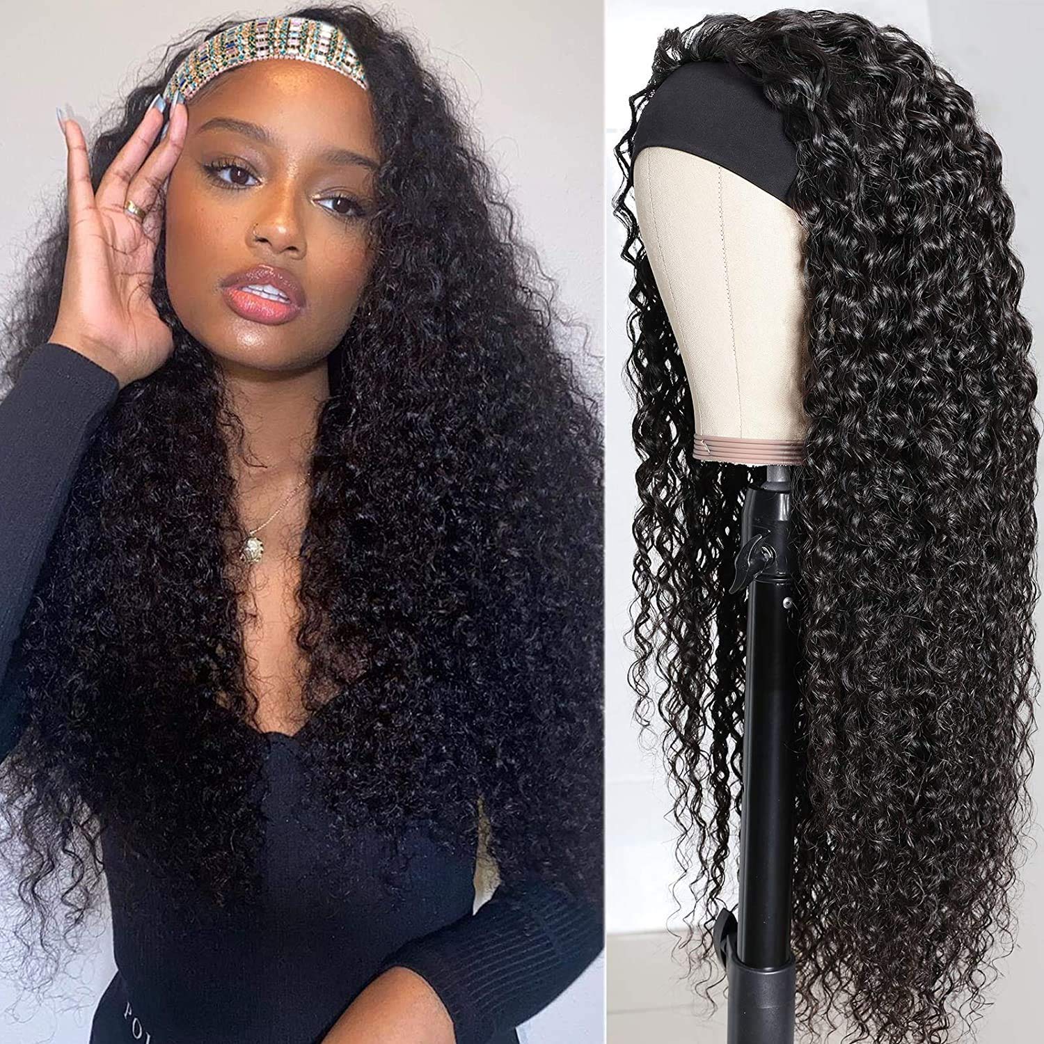 28 Inch Deep Wave Headband Wigs for Black Women - XSY Quality