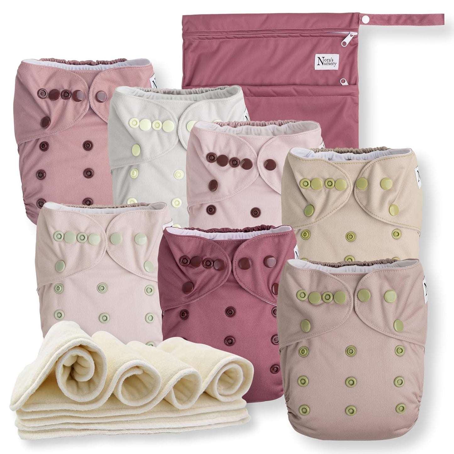 Nora's Nursery Cloth Diapers Set with Wet Bag for Toddlers