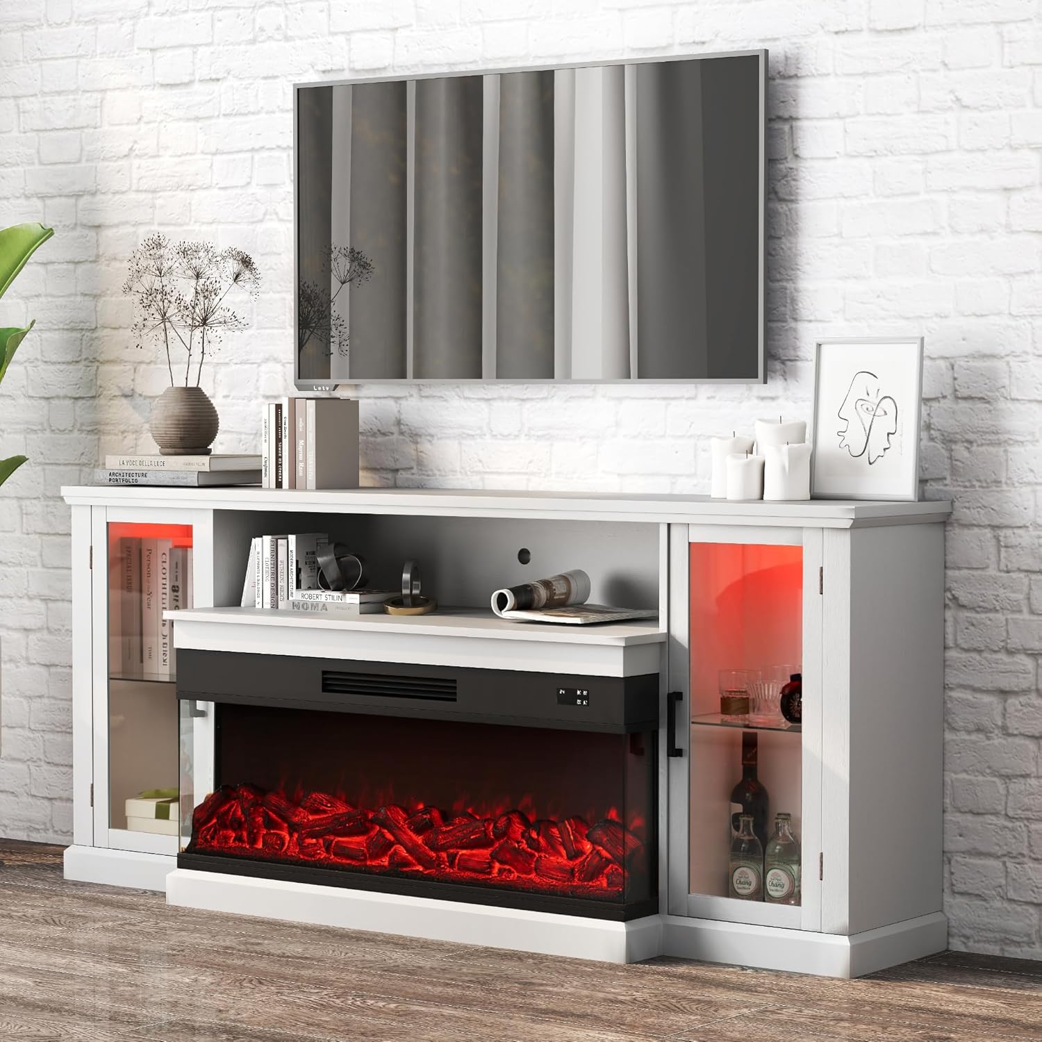 Real Relax 80 TV Stand with Electric Fireplace - Cozy Living Room Ambiance