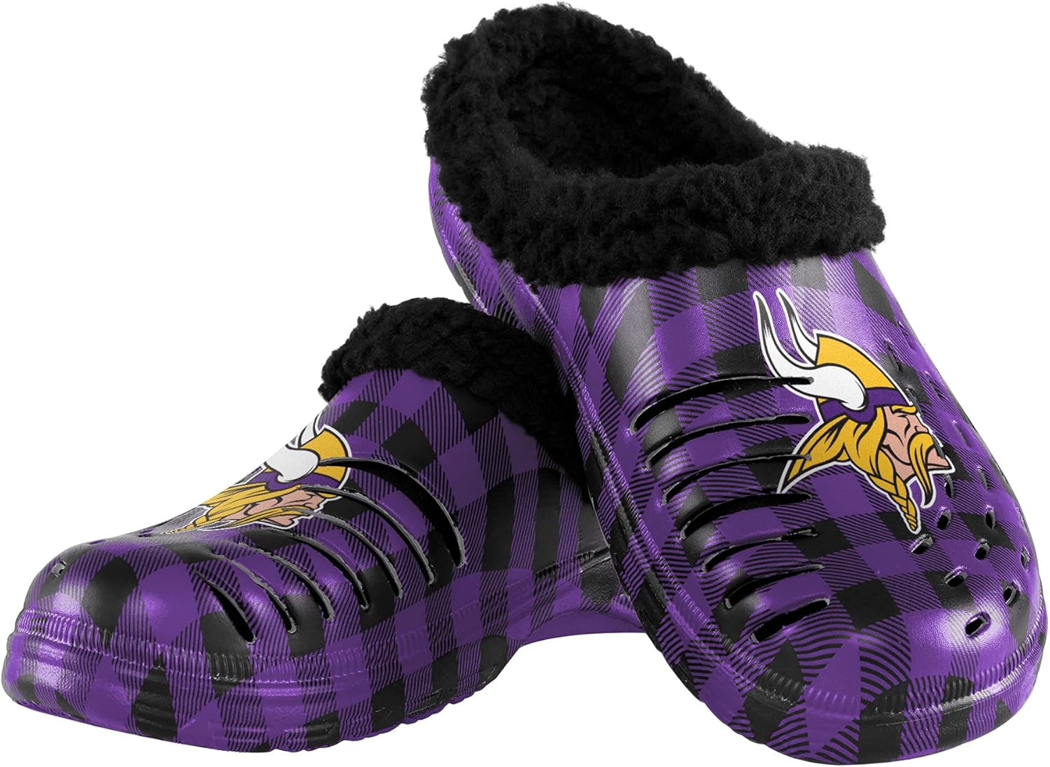 FOCO Men's NFL Team Logo Sherpa Lined Buffalo Check Shoes Slippers