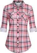DJT Womens Soft Stretchy Knit Plaid Shirt - Comfortable (Style GSRY)