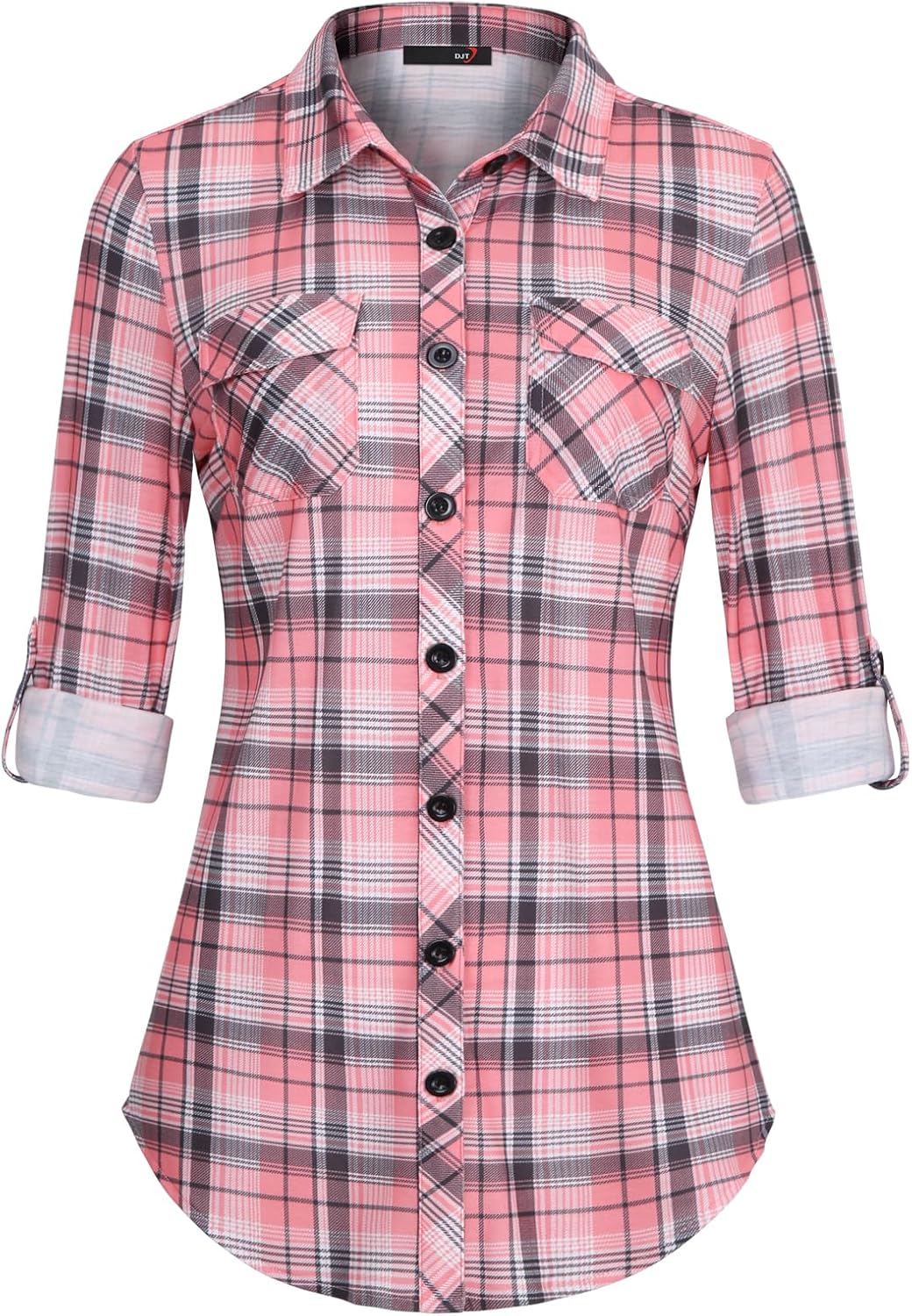 DJT Womens Soft Stretchy Knit Plaid Shirts for Every Occasion