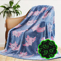 Glow in The Dark Blanket Axolotl Pink - Cozy Kids Glow Throw