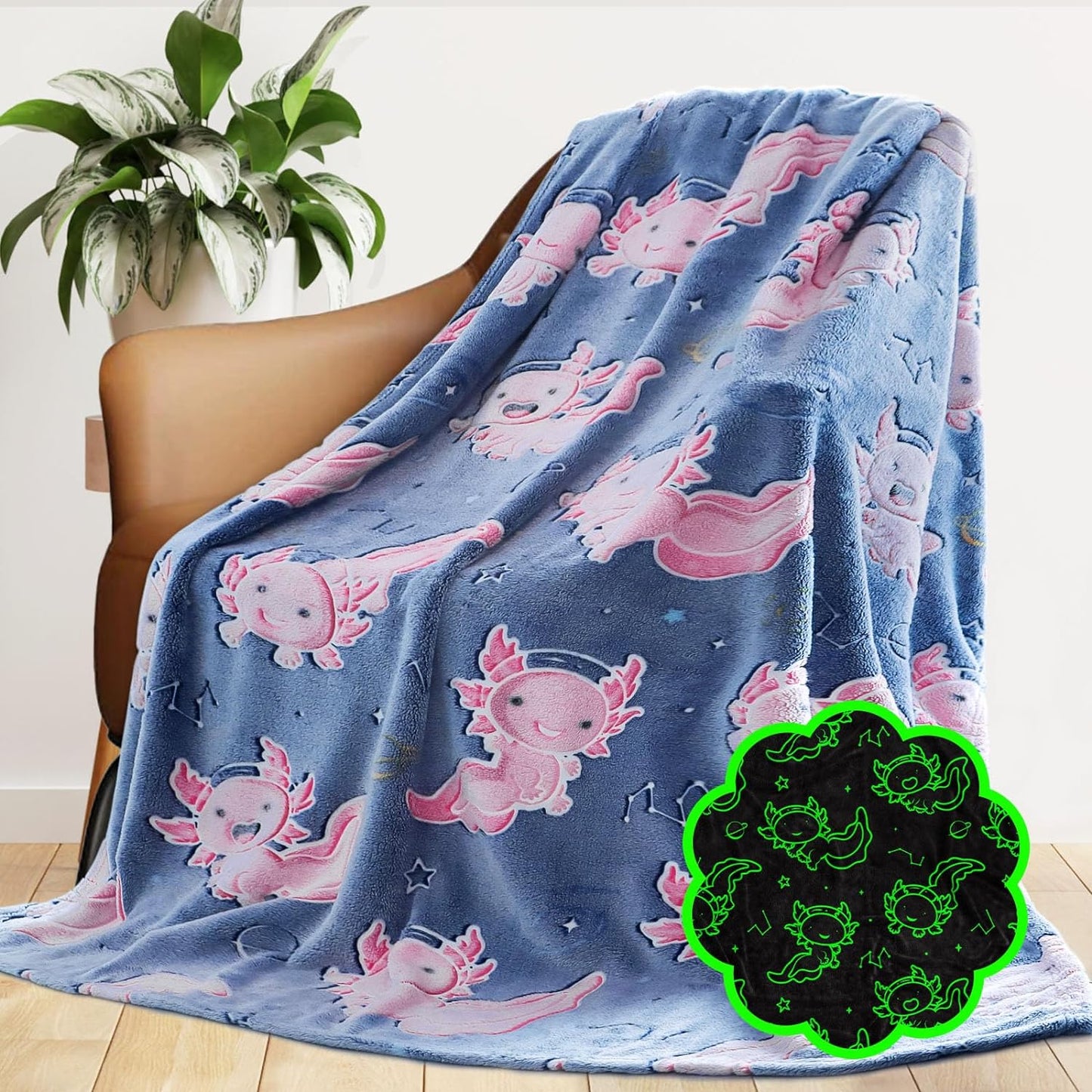 Glow in The Dark Blanket for Kids - Cute Axolotl Design