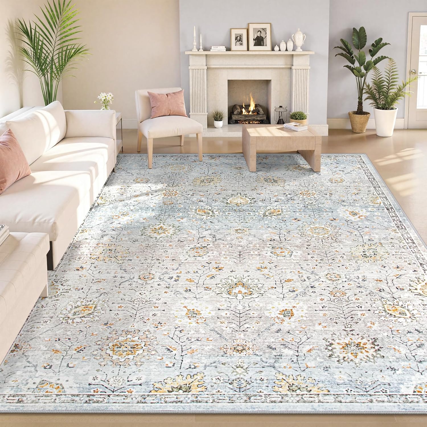 Lahome Boho Light Blue Area Rug 8x10 for Living Room Decor