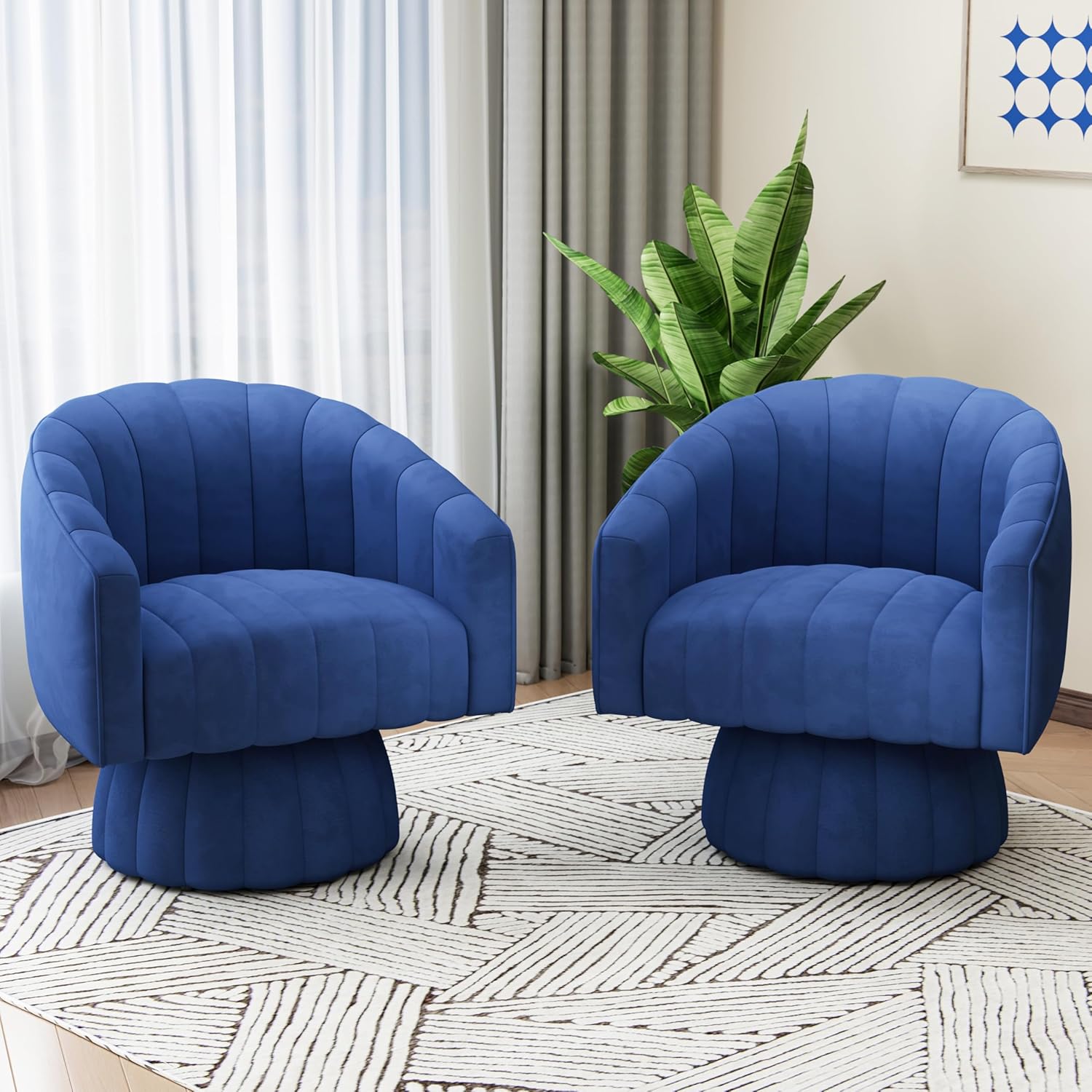 YOUDENOVA Navy Blue Swivel Chairs x2 - Modern Cozy Seating