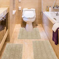 Striped Beige Bathroom Rug Set 3 Piece Chenille Bath Mat Set - Ultra