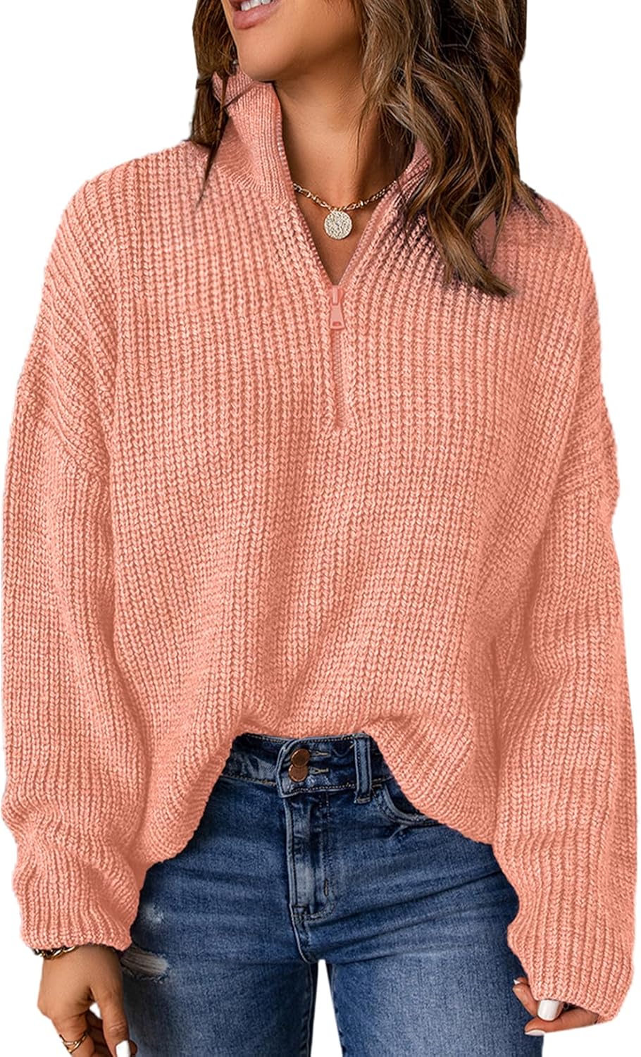 Dokotoo Womens 1/4 Zip Pullover V Neck Sweater for Casual Wear