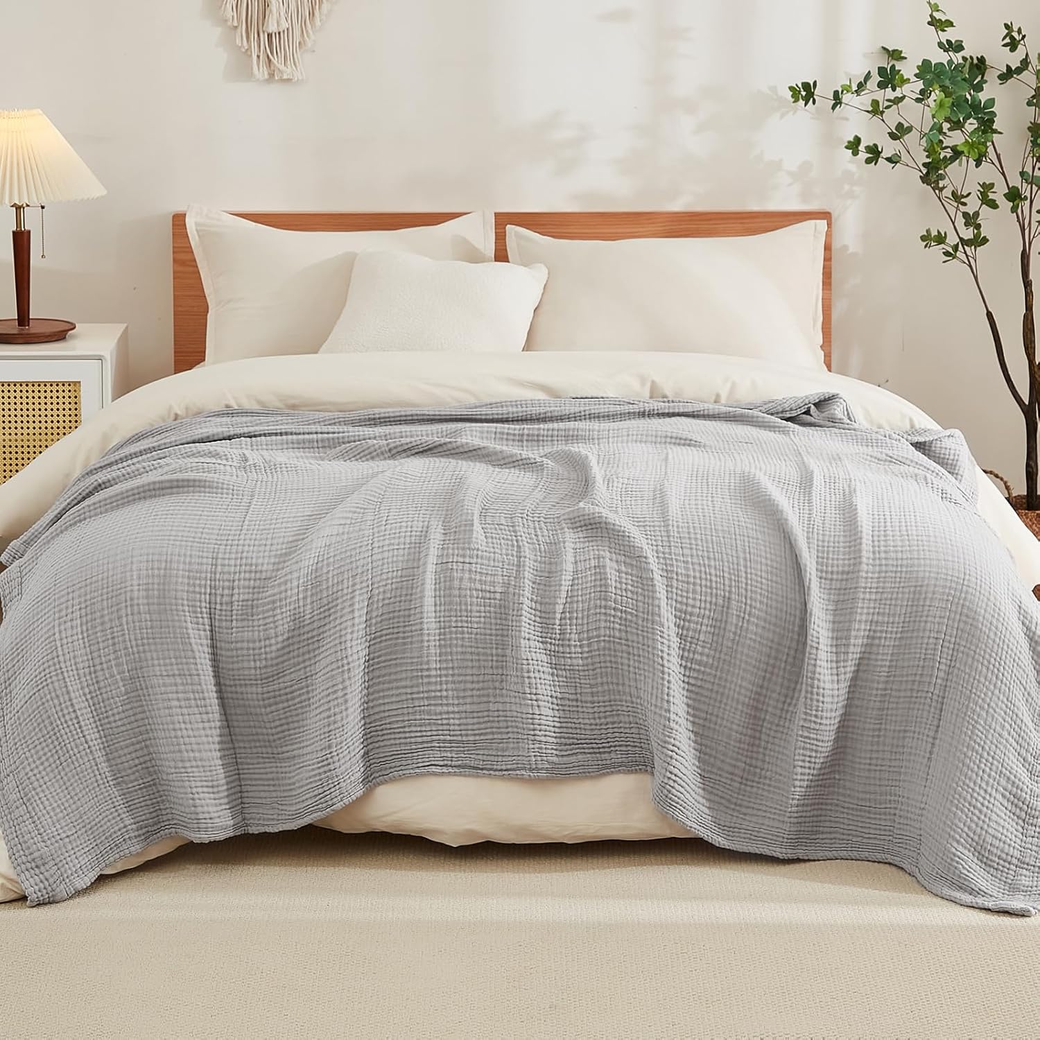 EMME Cotton Muslin King Blanket for Oversized Bed Layering