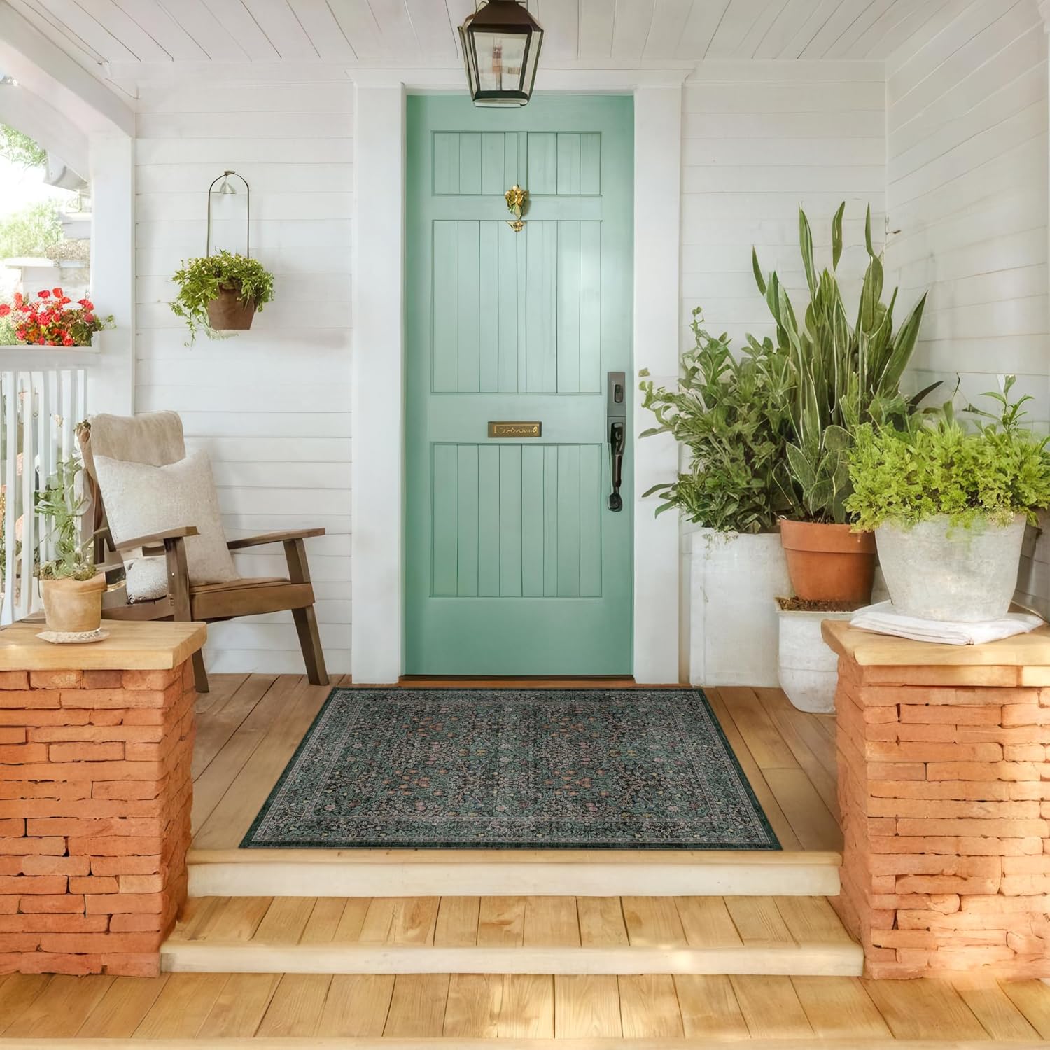 Dark Green Washable Entry Rug for Kitchen and Bathroom Use