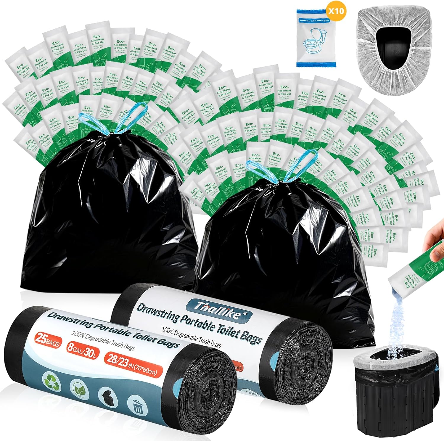 Portable Toilet Bags Poo Gel Set for Camping and Hiking