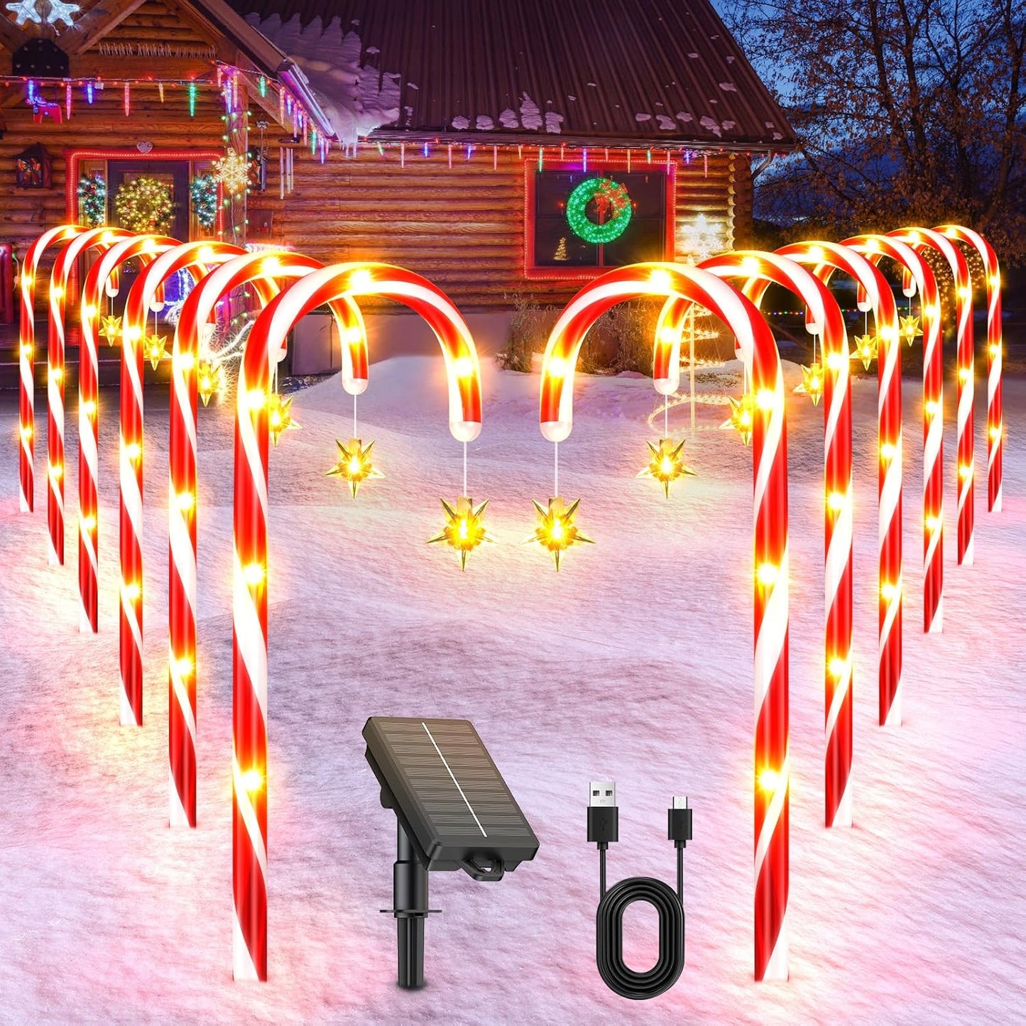 12 Pack Solar Candy Cane Lights for Outdoor Christmas Decor