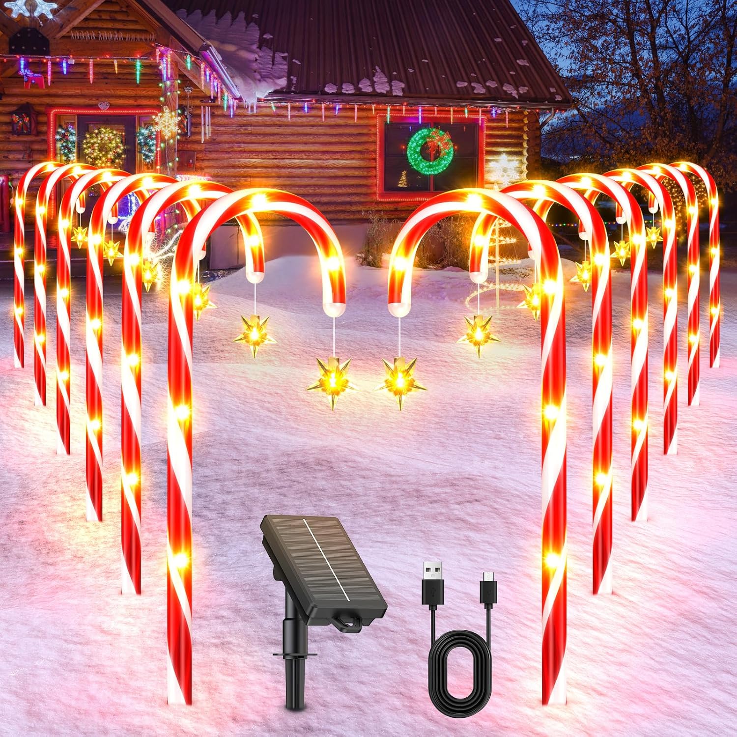 12 Pack Solar Candy Cane Lights for Outdoor Christmas Decor