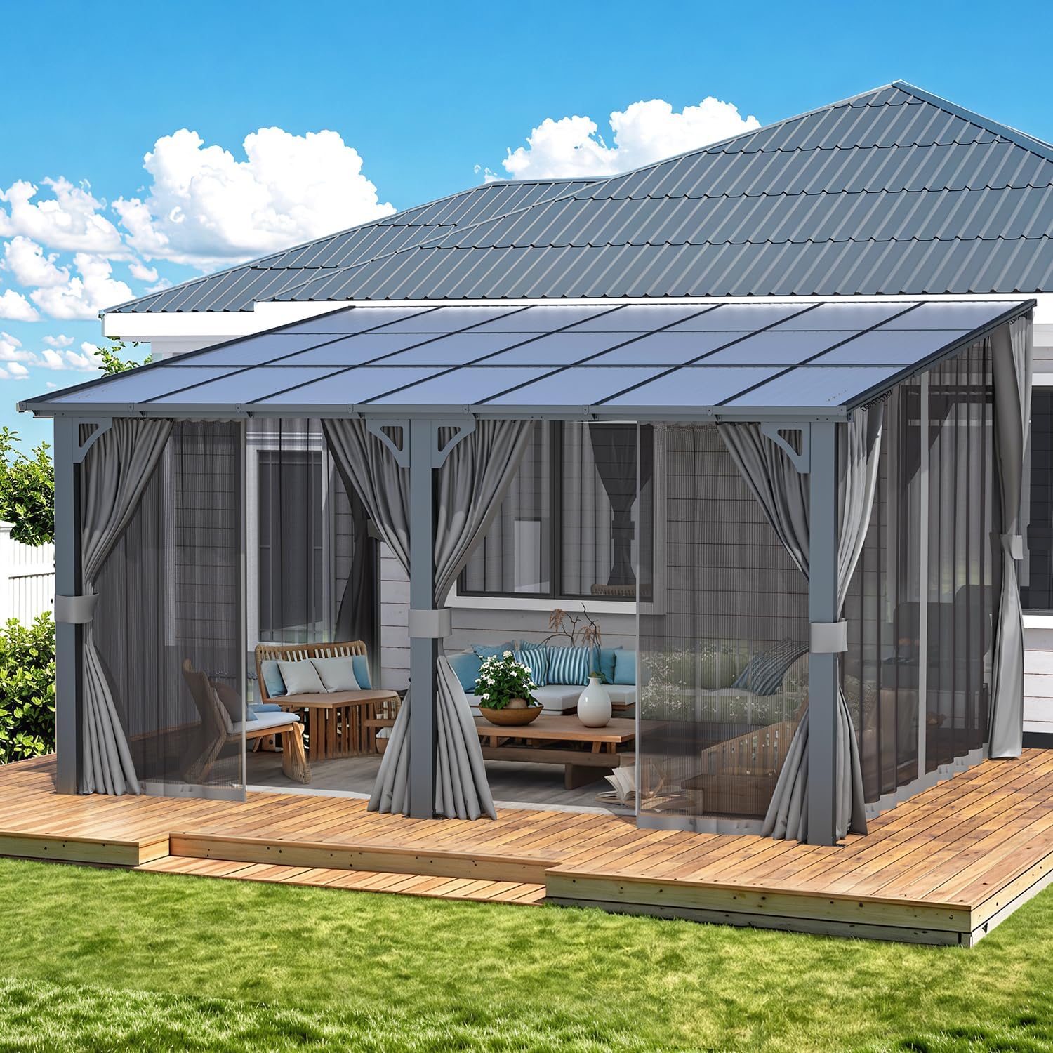 AECOJOY 14ft x 12ft Gazebo with Curtains and Netting for Patio