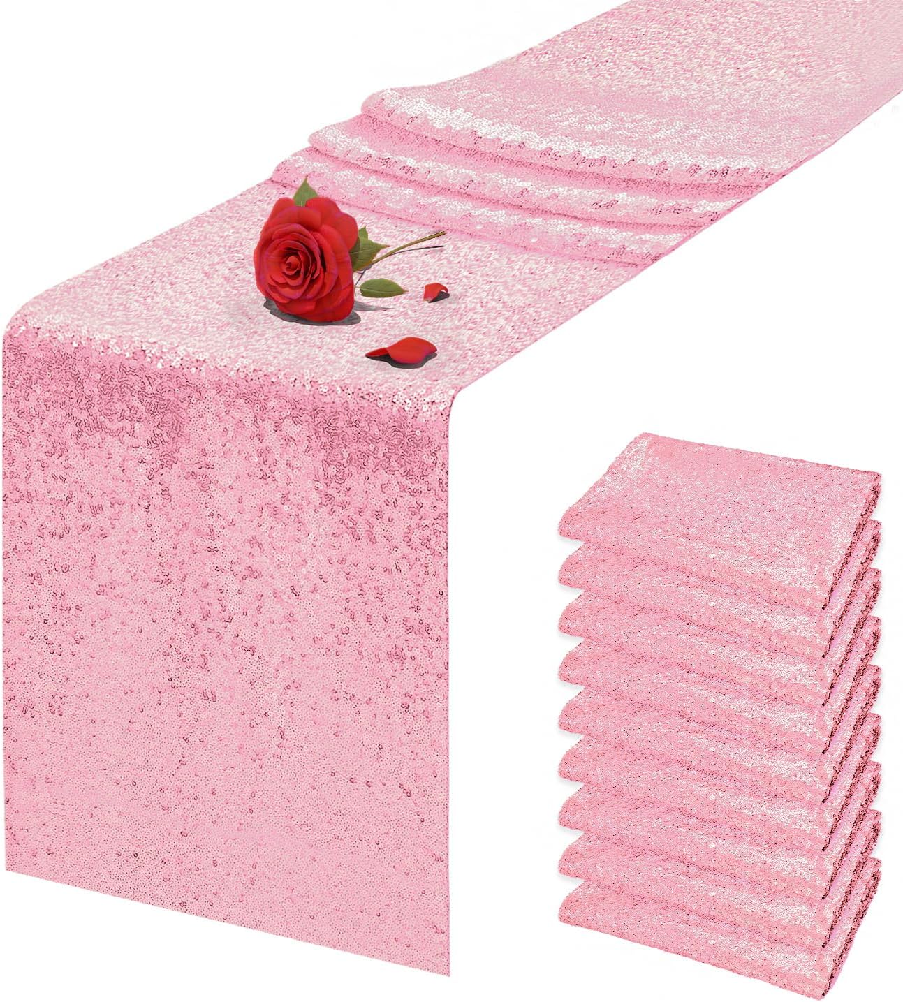 Pink Sequin Table Runner 12 x 72 inches for Events and Parties