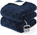 Full Size Sherpa Electric Blanket - Thick Tufted Heated Throw Navy