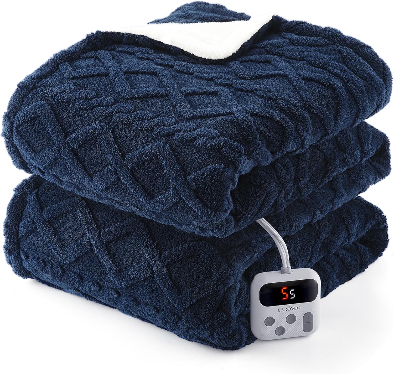 CAROMIO Electric Blanket Full Size - Thick Sherpa Heated Comfort
