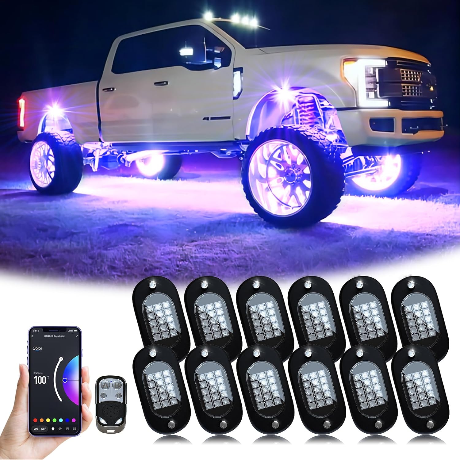 YiLaie RGB LED Rock Lights for Off Road Vehicles and More