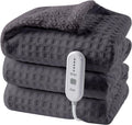 Heated Blanket Electric Throw - Cozy Waffle Fleece 50x60 Grey