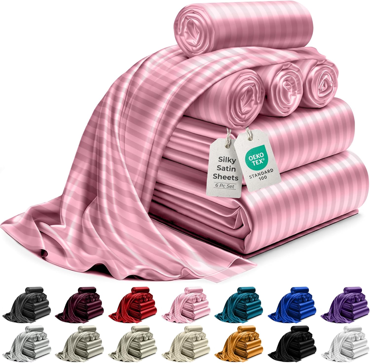 Satin Bed Sheets Set - Luxury Silky King Size Bedding