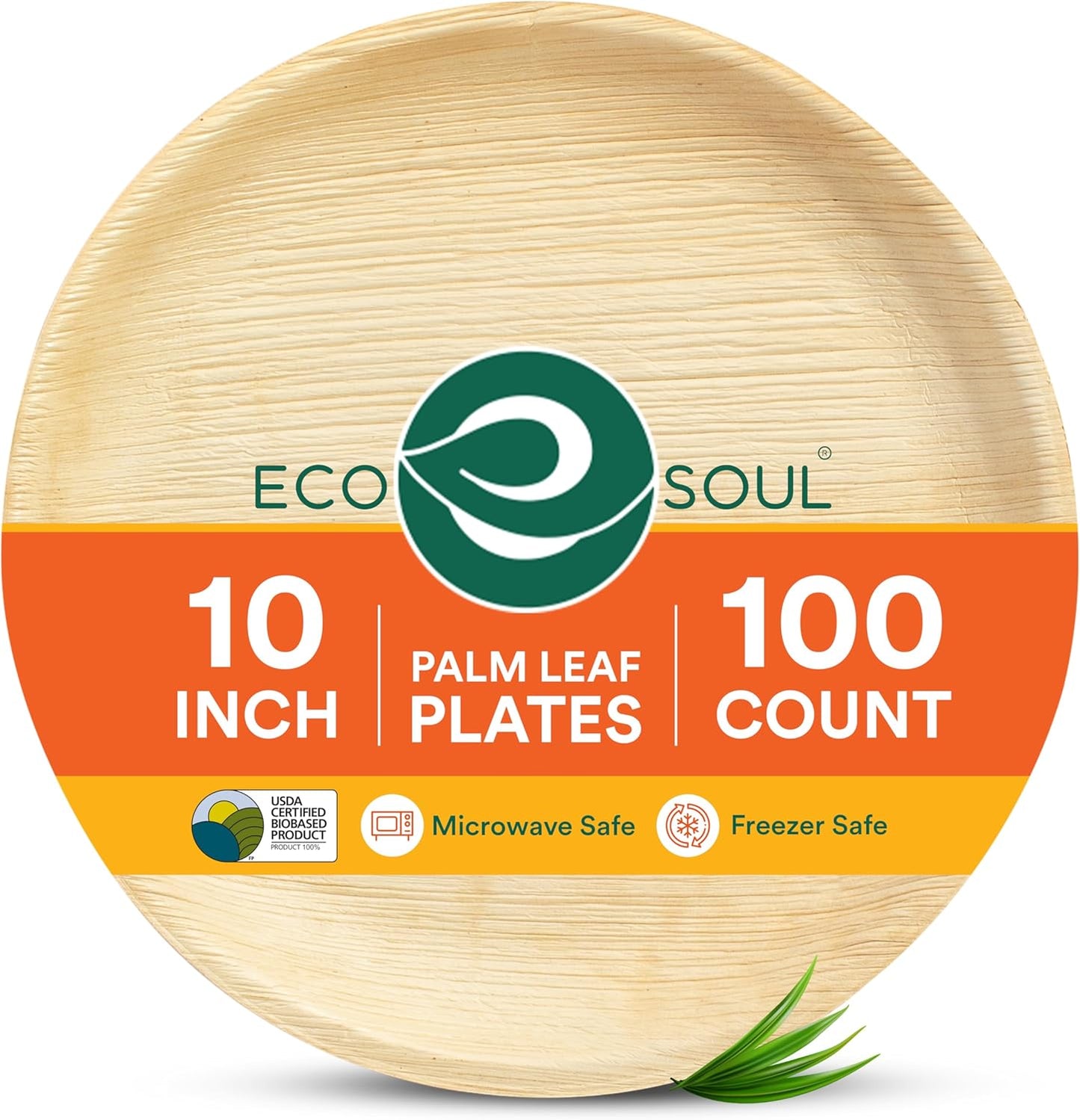ECO SOUL Compostable 10 Inch Palm Leaf Round Plates for Events