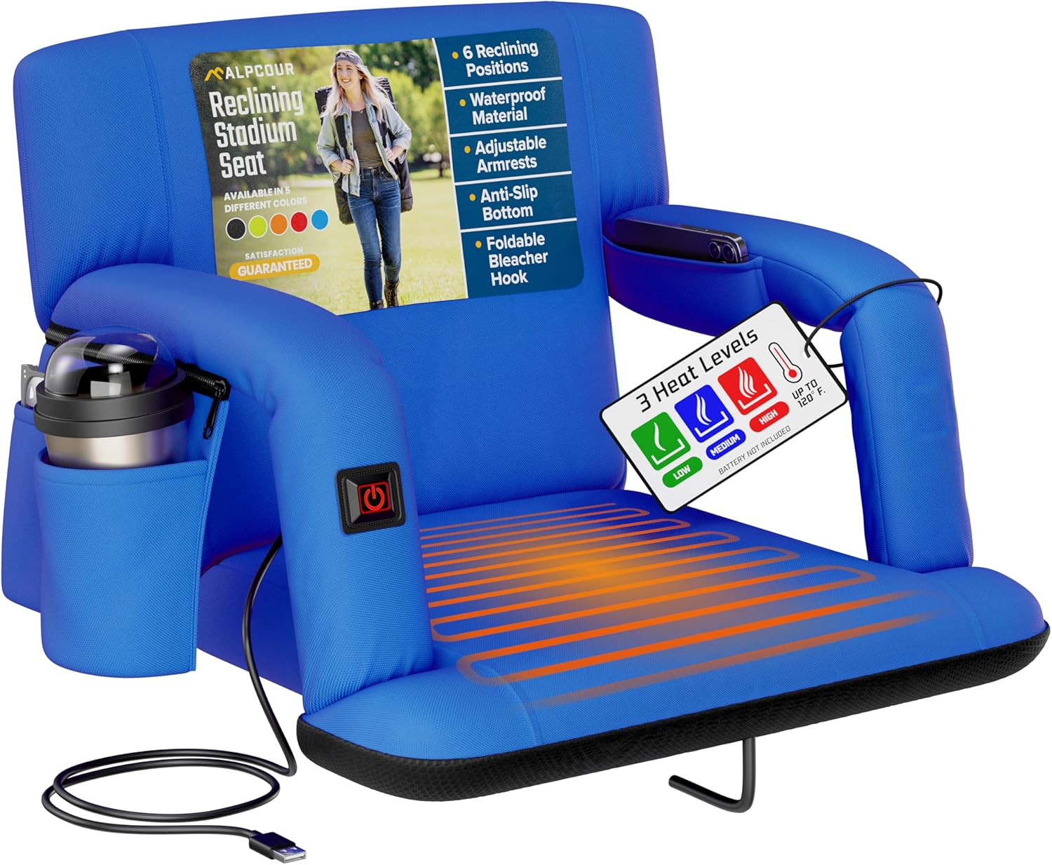 Alpcour Heated Reclining Stadium Seat for Ultimate Comfort