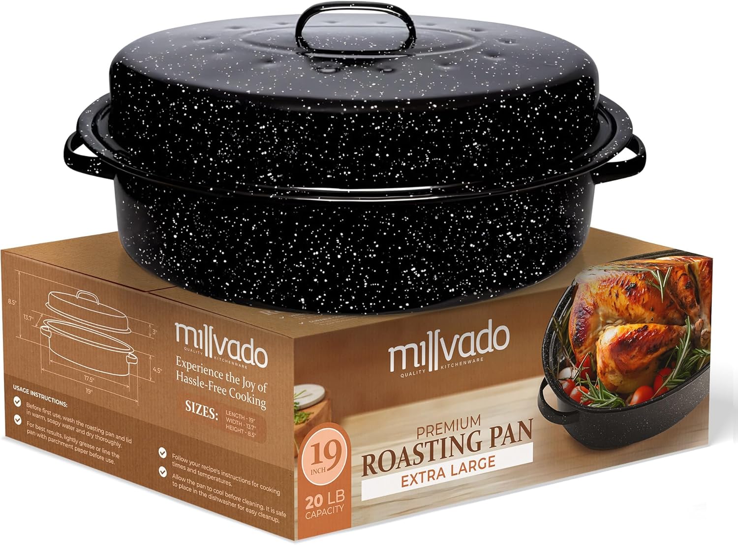 Extra Large 19in Roasting Pan With Lid for Thanksgiving Turkey
