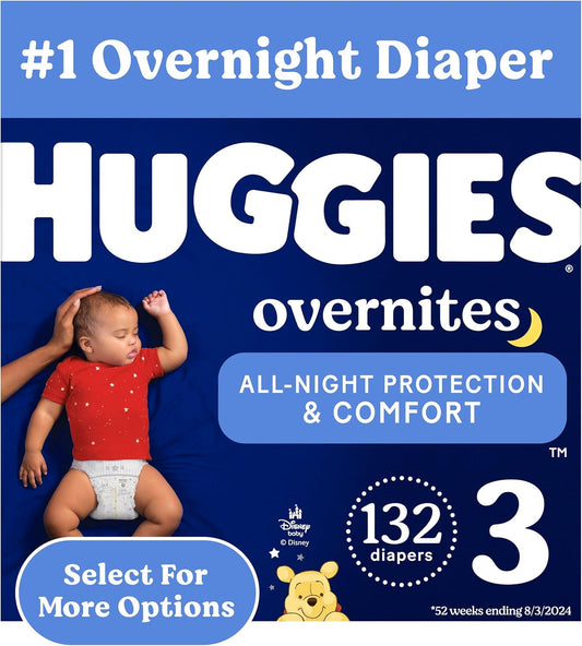 Huggies Size 3 Overnites Baby Diapers: 12-Hour Protection, 132 Ct