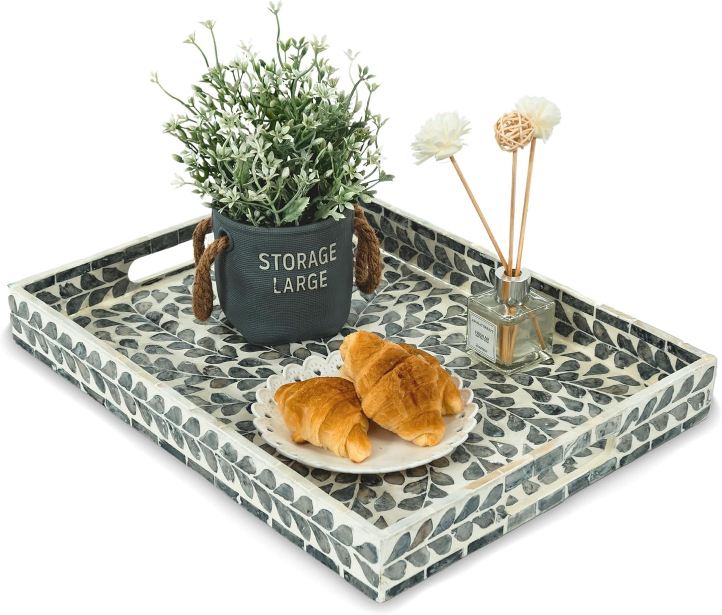 CLAYNIX Serving Tray with Mother of Pearl Inlay for Elegant Decor