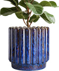 12 Inch Pots for Plants - Ceramic Peacock Blue Planter for Indoor