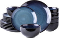 Ceramic Dinnerware Set for 6 - Blue Reactive Glaze, Oven Safe