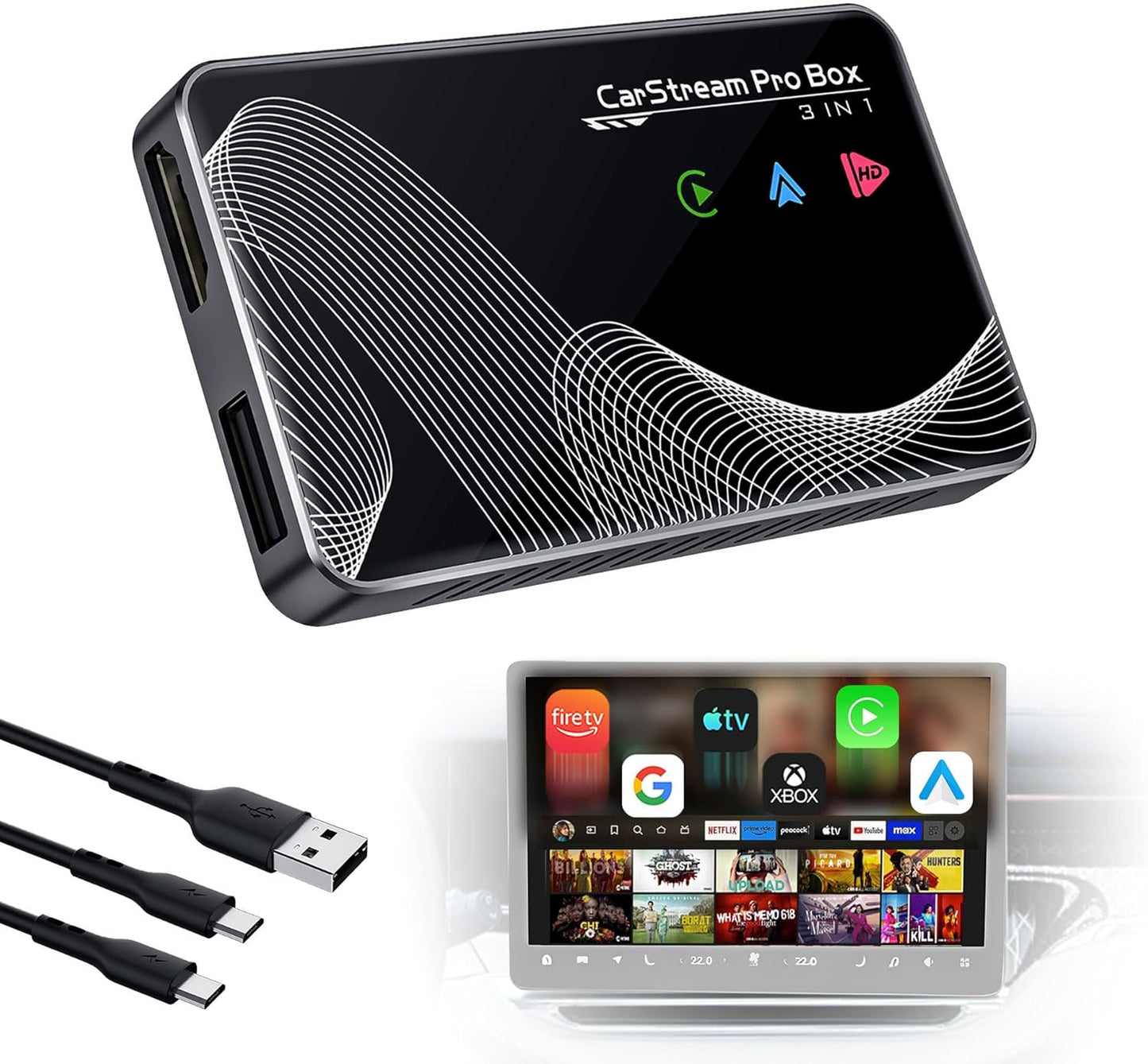 2025 Upgraded 3-in-1 HDMI Input Car TV & Wireless Adapter