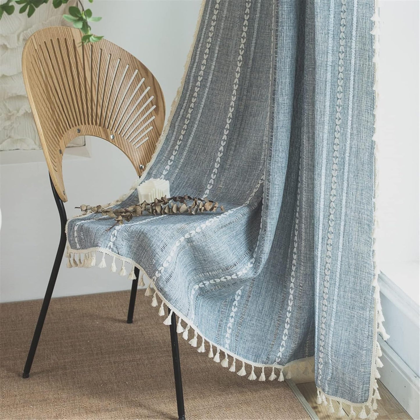 Sutuo Home Blue Boho Curtains for Bedroom and Living Room