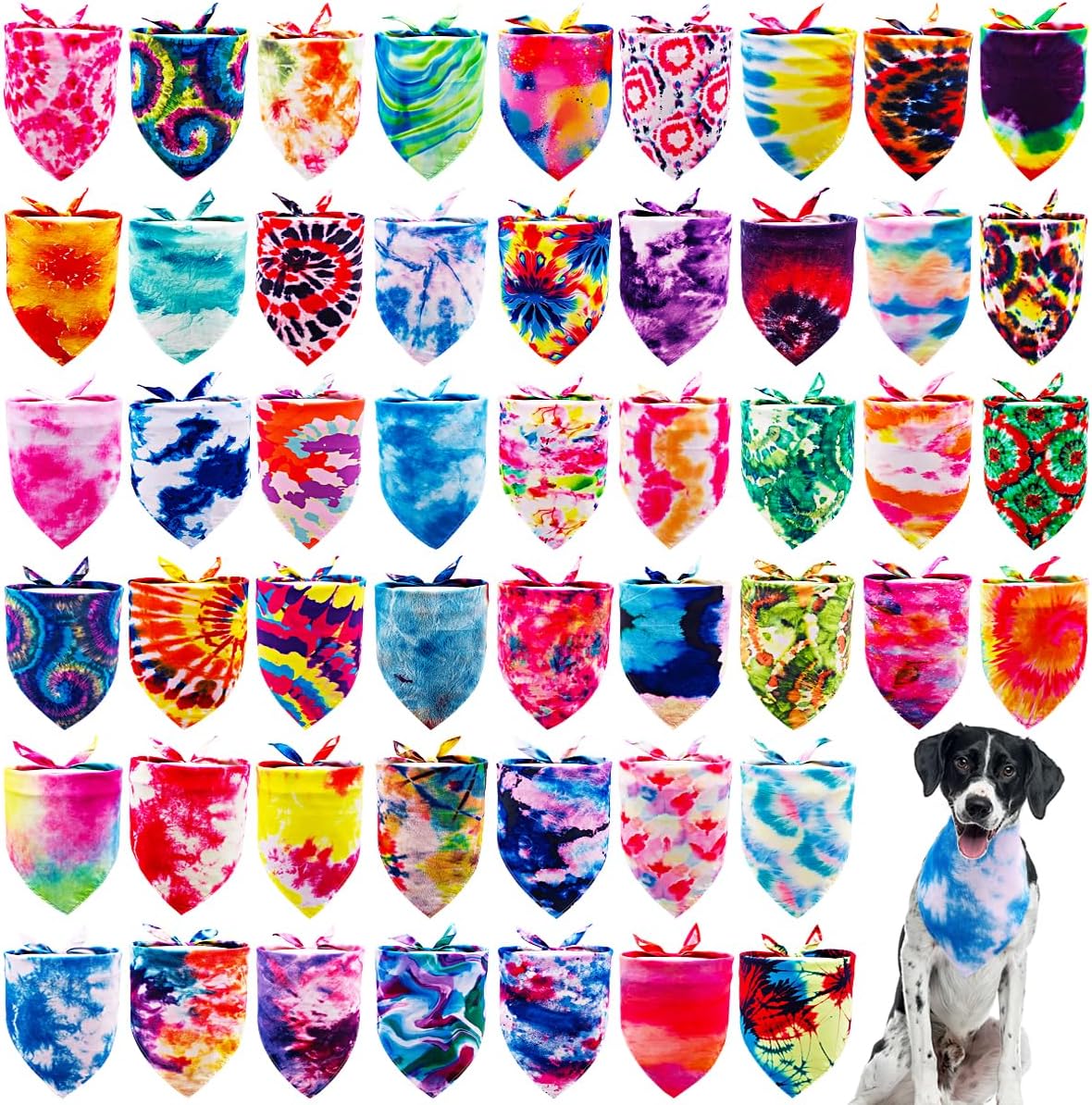 50PCS Tie Dye Dog Bandanas for Large XL Breed Dogs - Stylish Scarves