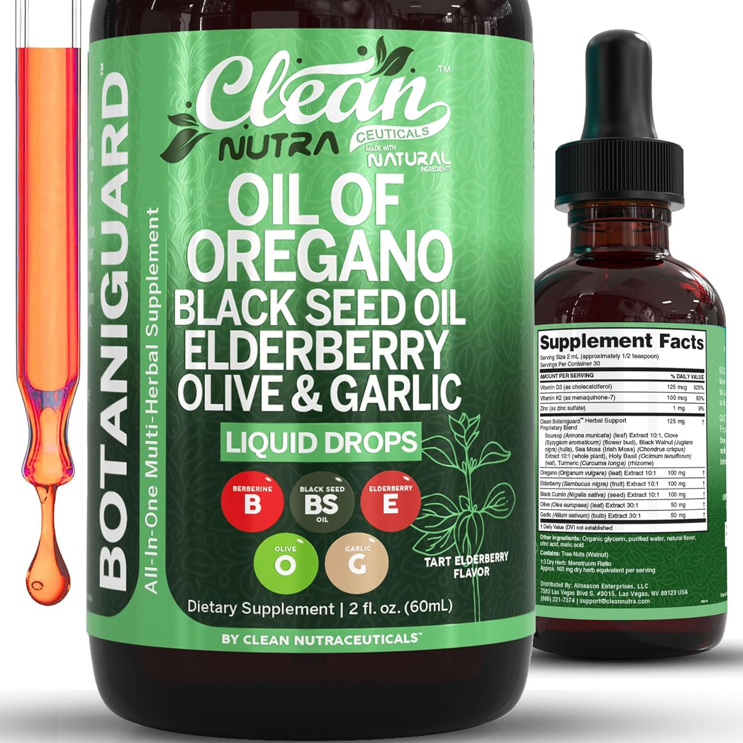 Oil of Oregano Drops with Black Seed Oil and Elderberry for Immunity