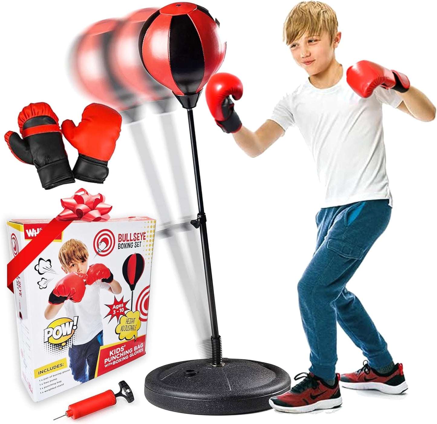 Whoobli Punching Bag for Kids - Adjustable Boxing Set for Ages 3-10