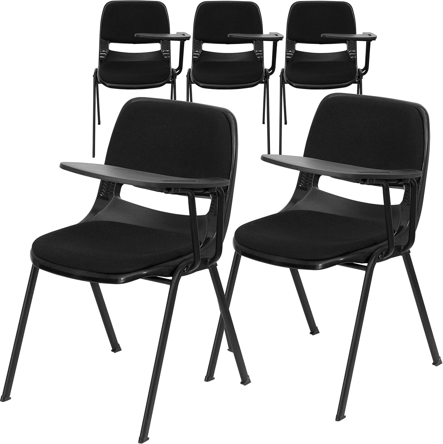 HERCULES 5 Pack Black Padded Ergonomic Shell Chair with Tablet Arm
