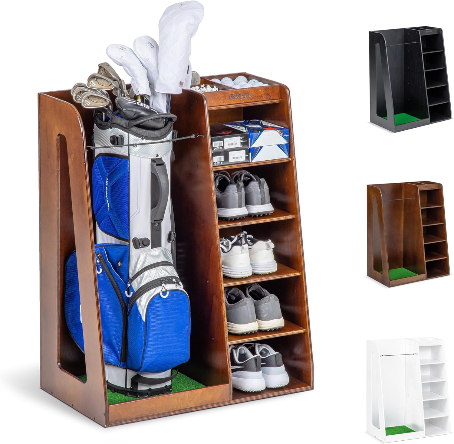 Premium Wooden Golf Bag Organizer for Neat Storage Solutions