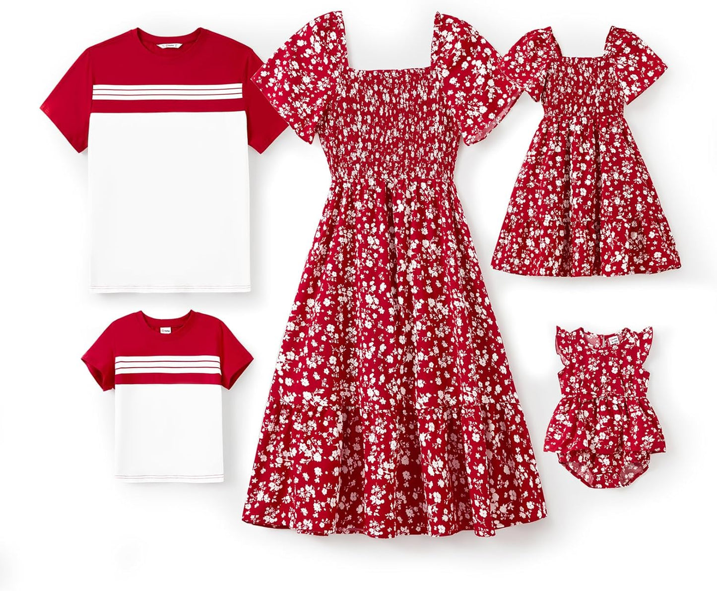 Family Matching Outfits Boho Floral Print Dress and T-Shirts Set