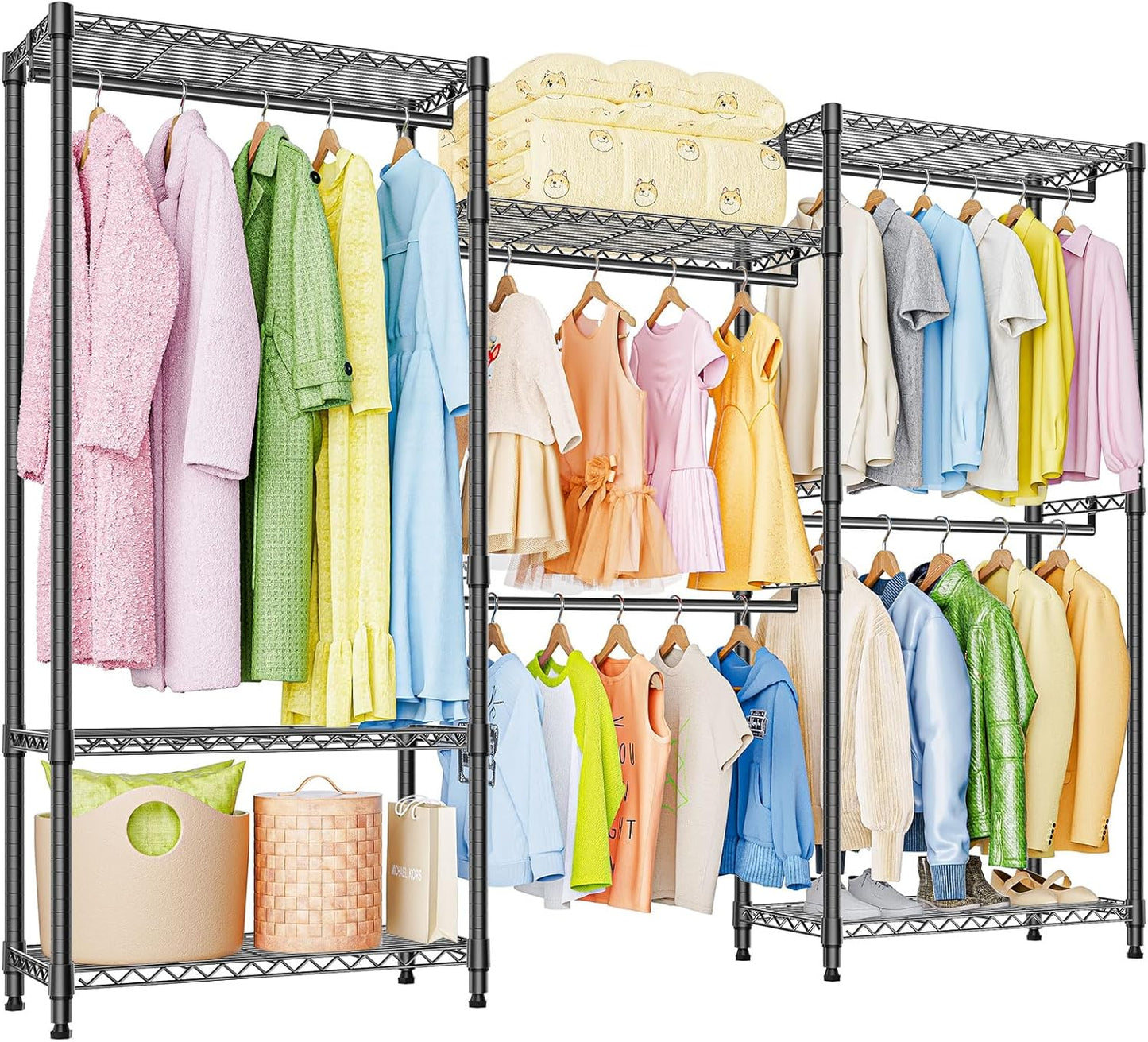 Heavy Duty Rolling Garment Rack with Adjustable Shelving System