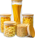 Multi Size 5 Pack Glass Jars with Bamboo Lids - Airtight Pantry Set