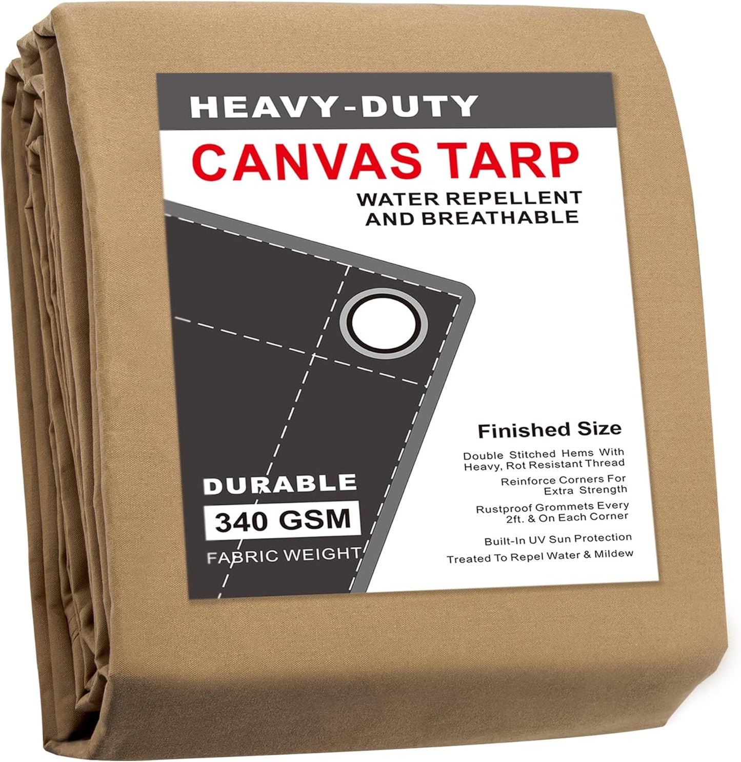 Heavy Duty 12x24 Feet Tan Canvas Tarp for All Weather Use